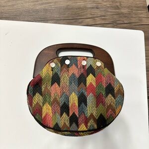 de Lanthe Wooden Handle Bag with Blue Interior